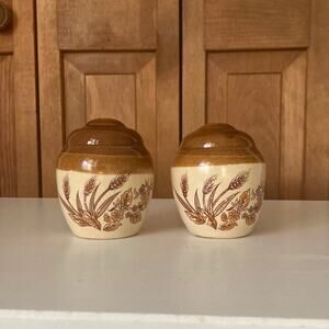 Vintage Stoneware Wheatflower Design Salt & Pepper Shakers